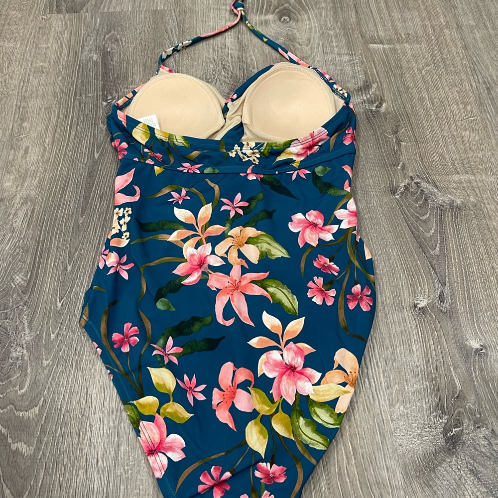 Kona Sol Small Teale Swimsuit Floral Swim Small C13 - Picture 2 of 3